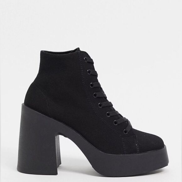 ASOS DESIGN Elevate lace up canvas boot in black - Picture 2 of 15